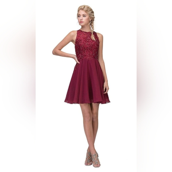 Eureka Dresses & Skirts - Eureka Fashion Embellished Chiffon A-line Cocktail Mini Dress. Size M